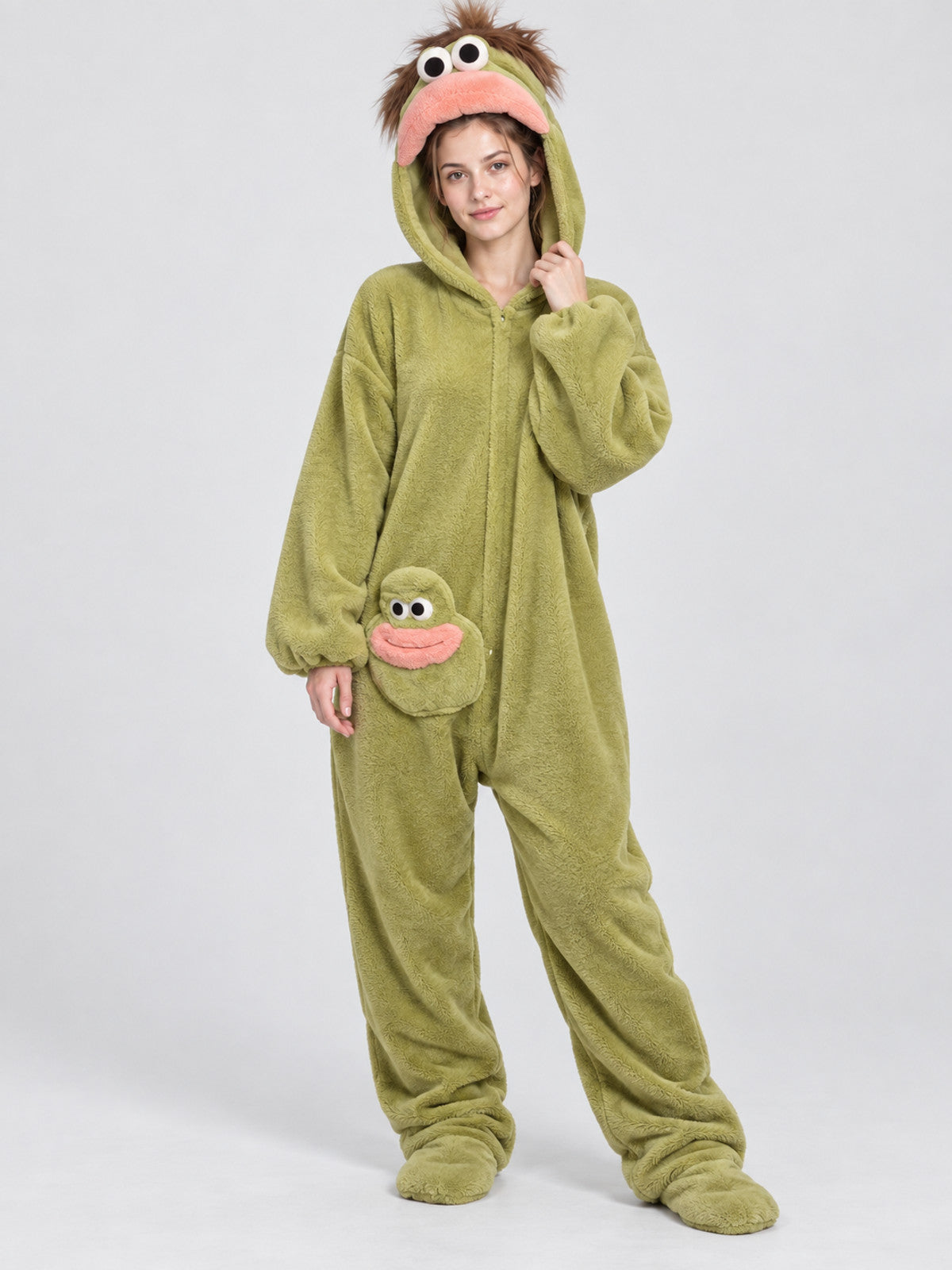 Insulated Hooded Pajama Jumpsuit with Animal Face