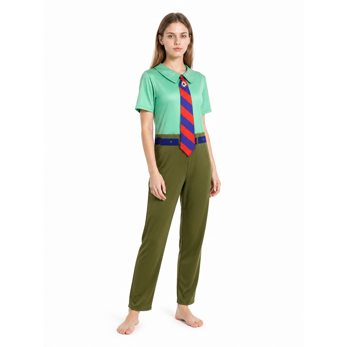 Cosplay Character Jumpsuit with Tie and Belt on-model front view