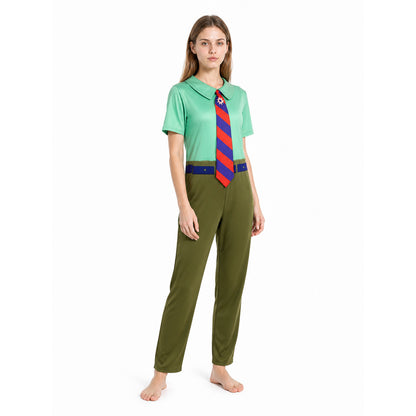 Cosplay Character Jumpsuit with Tie and Belt on-model front view
