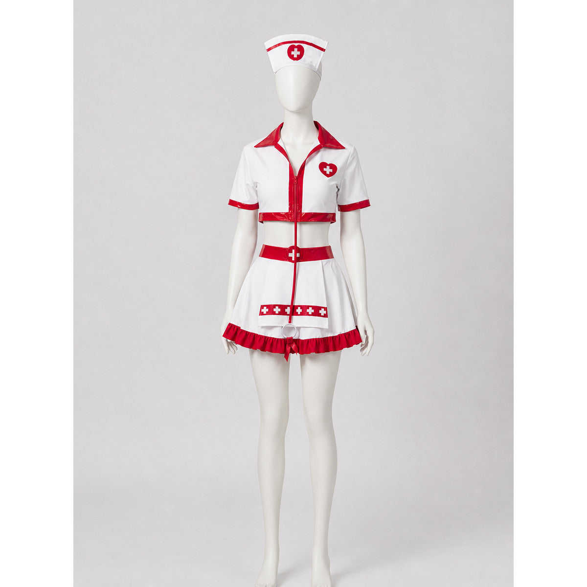 White and Red Nurse Costume with Skirt and Cap