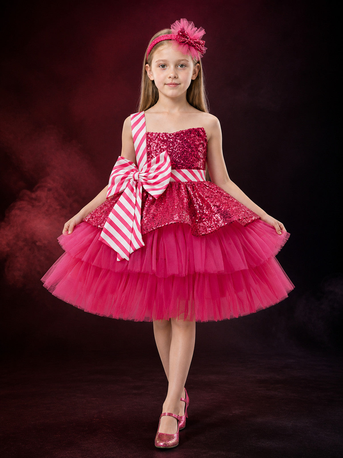 Girls' Christmas Sequin Tutu Dress Costume Set With Headband main product view
