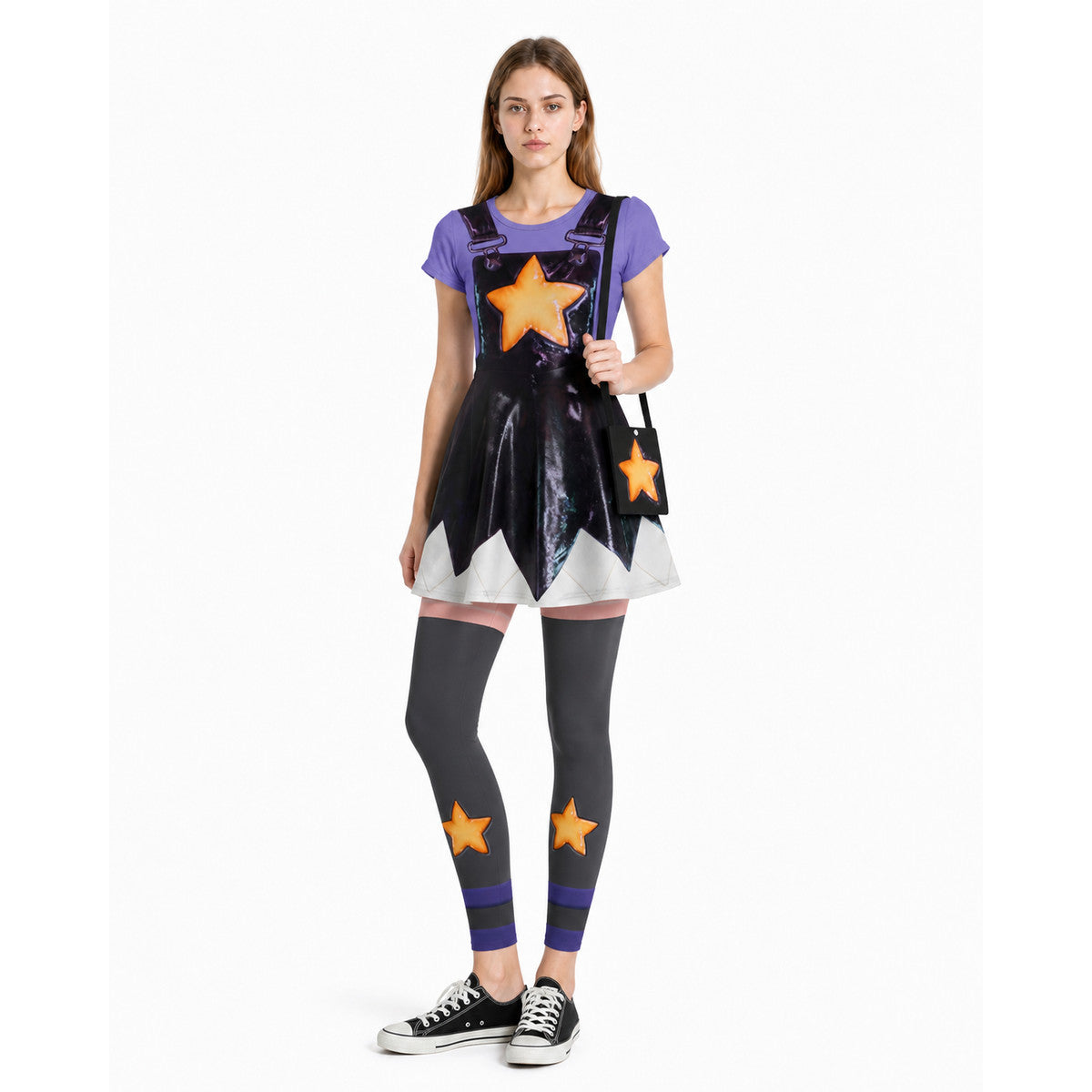 Character costume: dress, leggings, shorts, and bag lifestyle