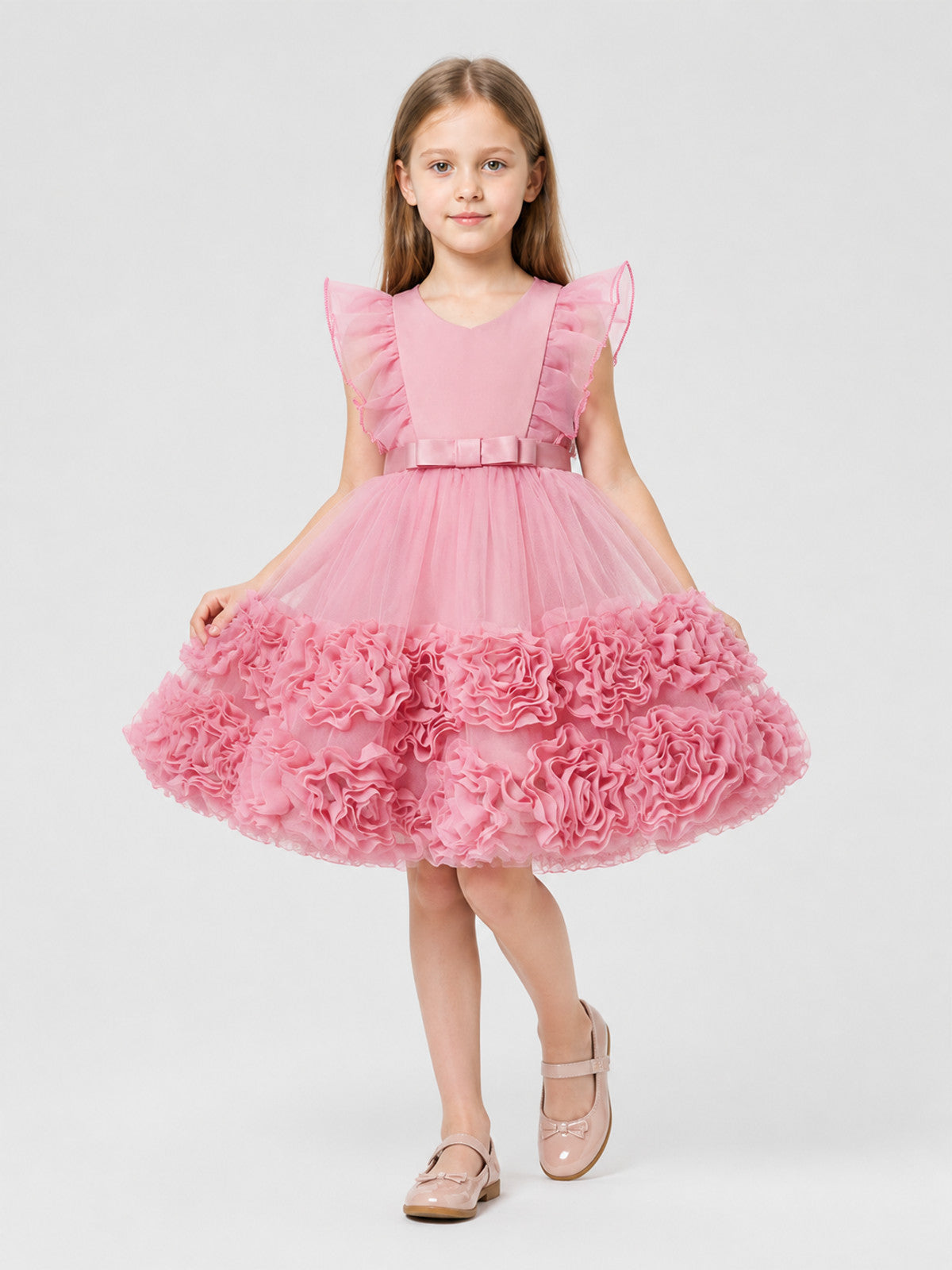 Pink Princess Dress with Tulle Skirt and Bow Costume Dresses detail