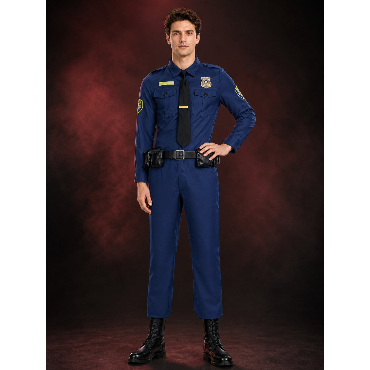 Police Officer Costume Set with Badge, Belt, and Tie - Navy Blue main product view
