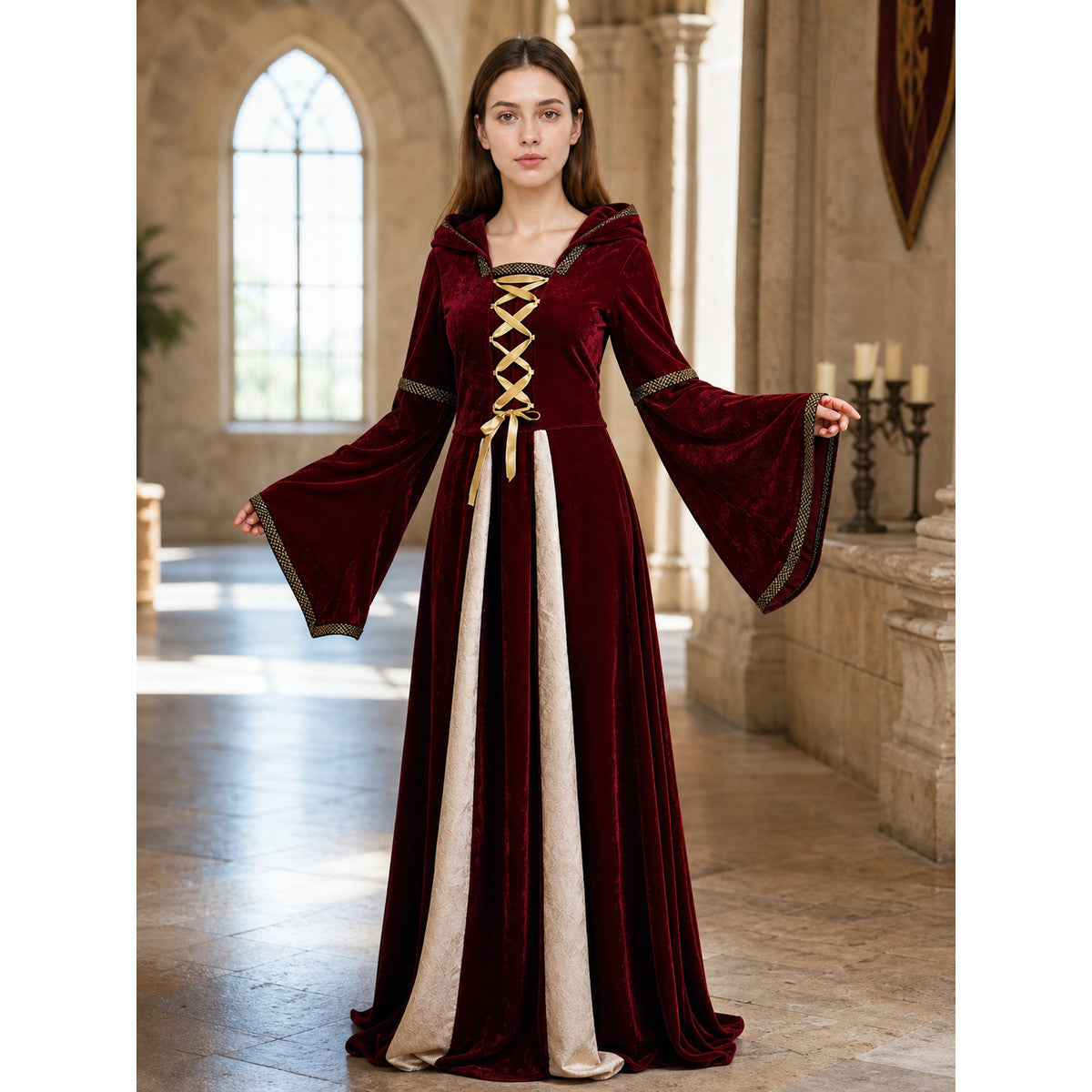 Medieval Hooded Dress, Gothic Style lifestyle view