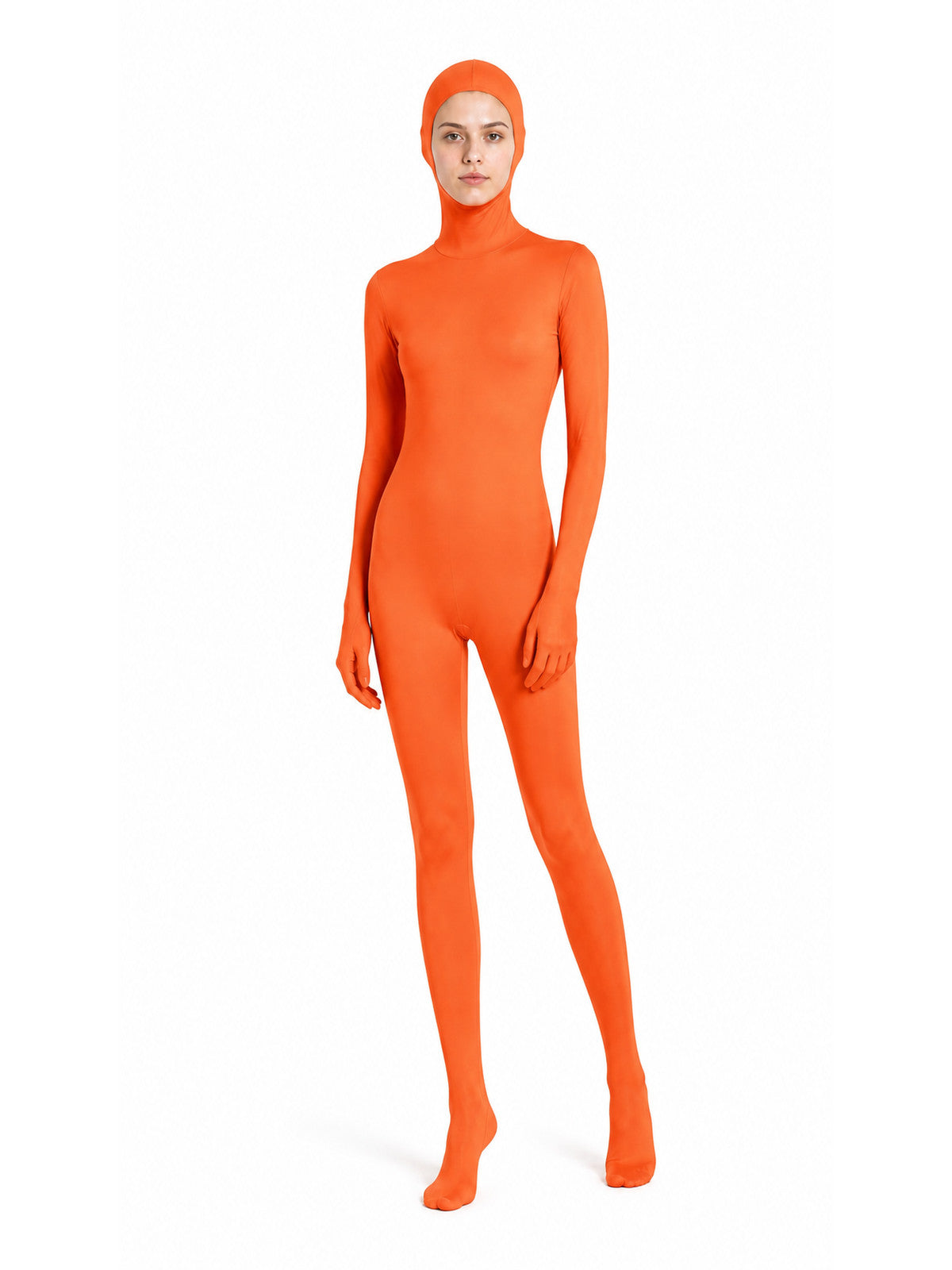 Hooded Zentai Jumpsuit with Oval Face Opening