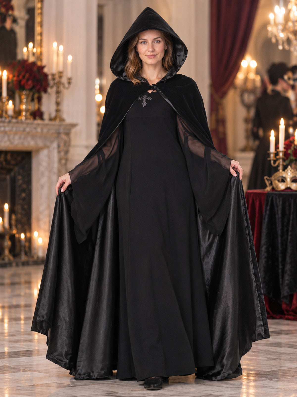Black Carnival Costume with Cape and Hood