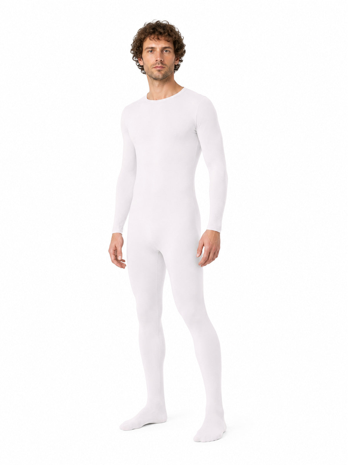 White Fitted Zentai Jumpsuit with Covered Feet product detail