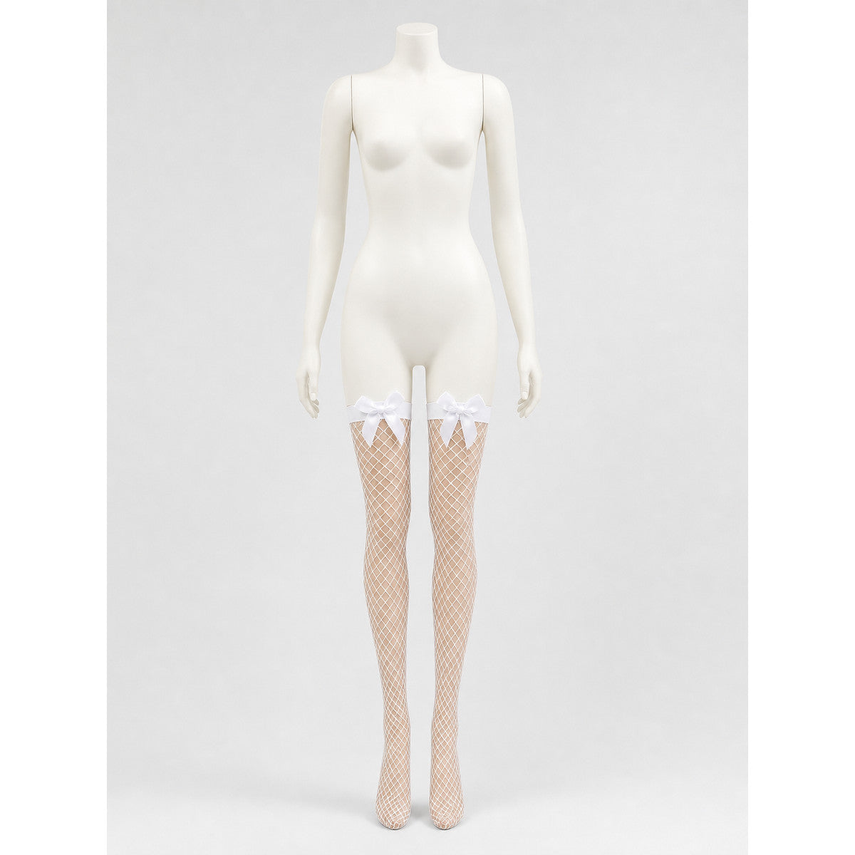 White Diamond-Mesh Stockings with Bows
