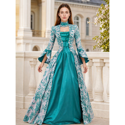 Long Dress with Pattern and Flared Sleeves
