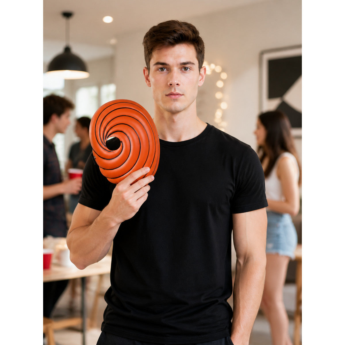 Orange and Black Carnival Mask for Halloween and Cosplay lifestyle view