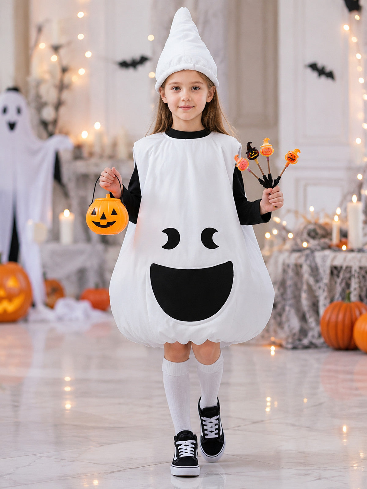 Children's ghost costume with headwear lifestyle view