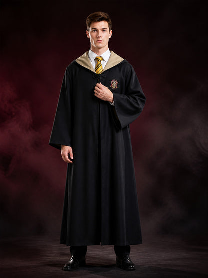 Hufflepuff Wizard Costume Set, Hooded Robe With Striped Tie, Cosplay Outfit main product view