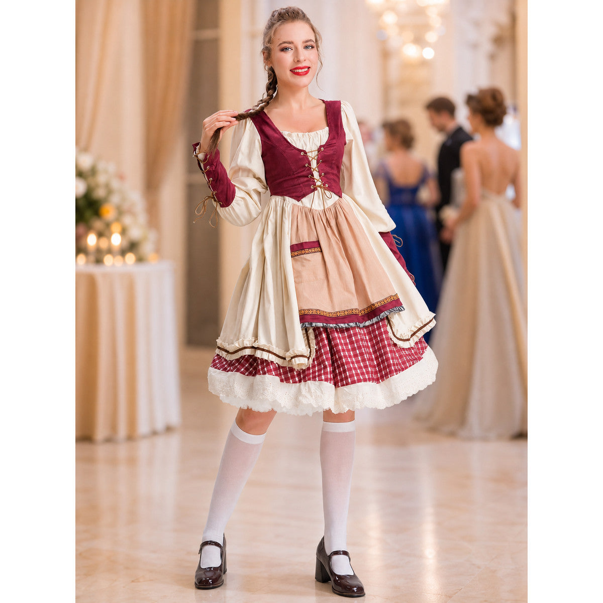Little Red Riding Hood Costume with Apron and Full Skirt lifestyle view
