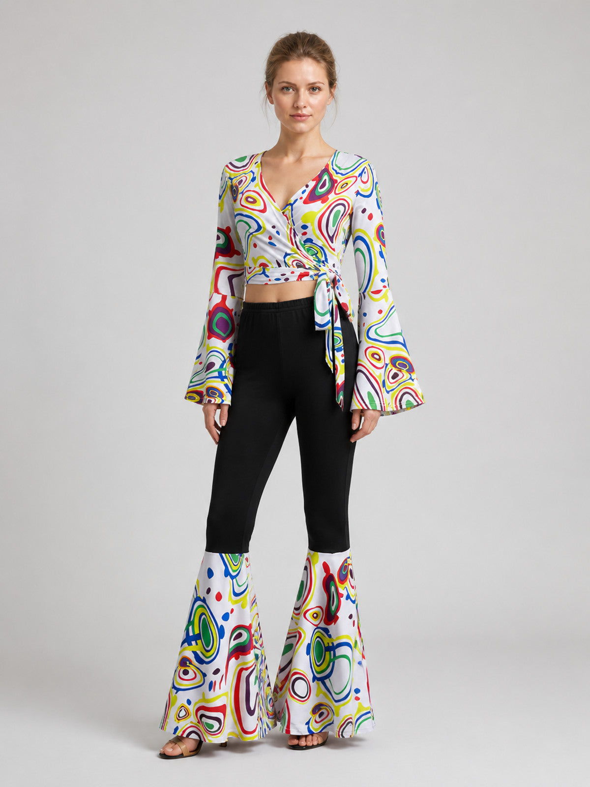 Retro Disco Costume: Wrap Long-Sleeve Top and Flared Pants Costumes detail