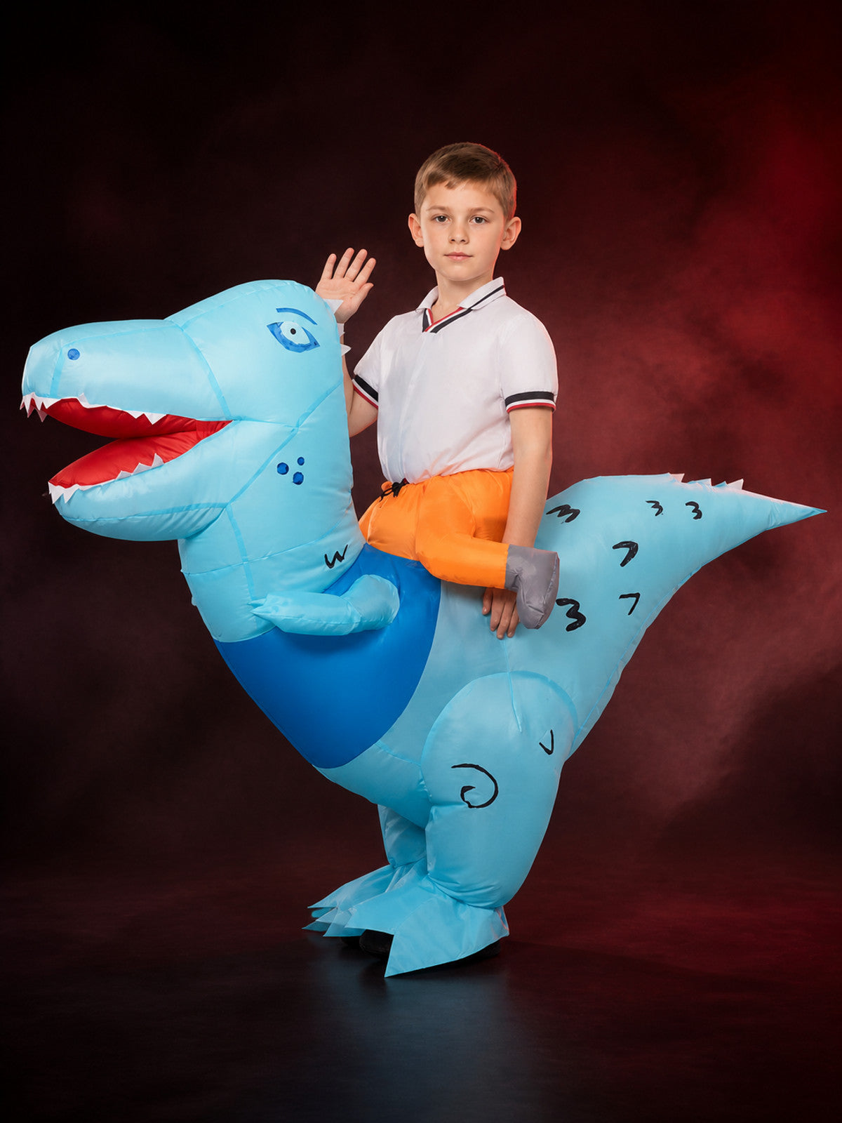 Inflatable Riding Dinosaur Costume, Blue Halloween Outfit