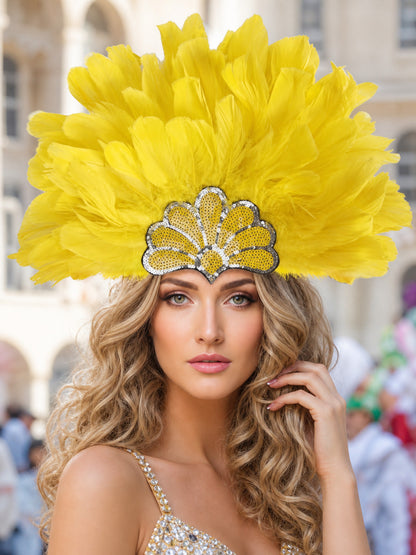 Yellow Carnival Headpiece with Gold Fan