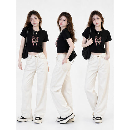 Women's Black Summer Cropped Graphic T-Shirt lifestyle view
