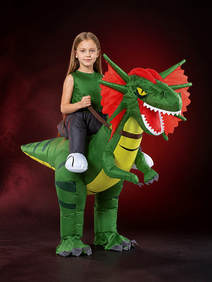 Unisex Inflatable Dinosaur Costume With Red Frill And Claws, Halloween Party