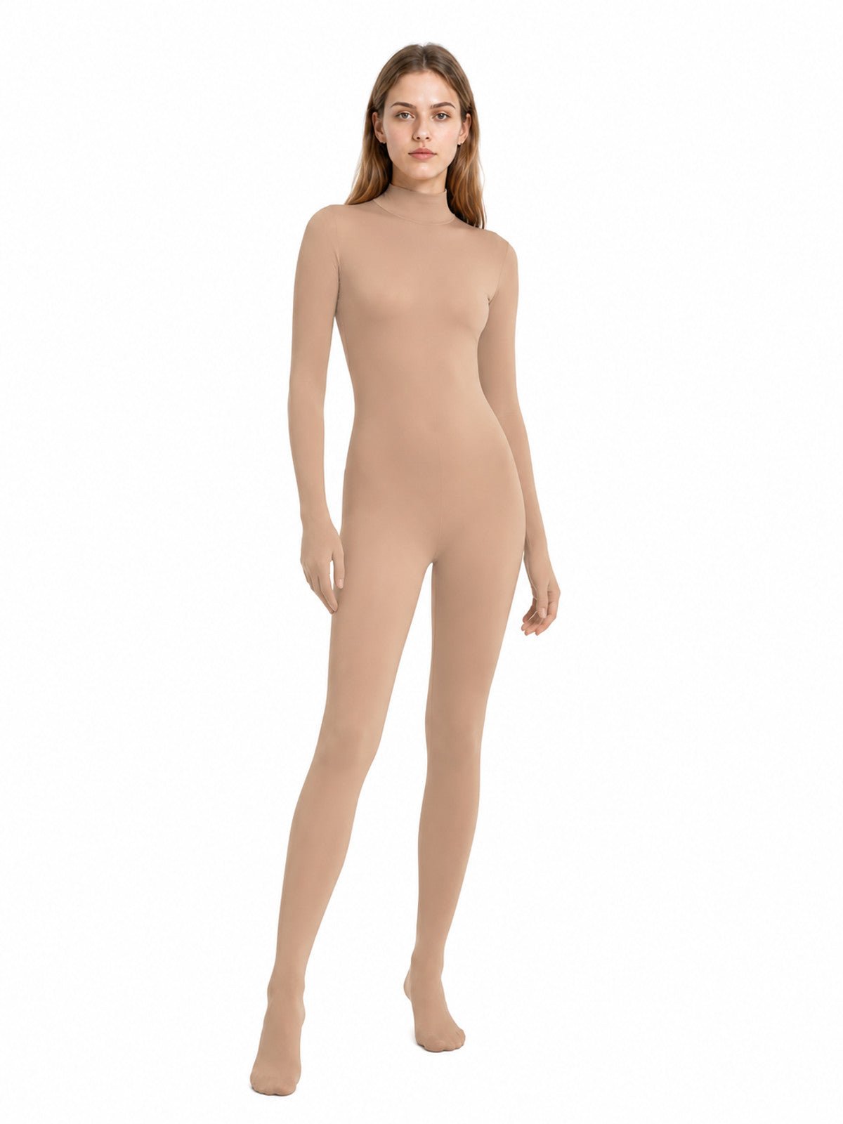 Full-body jumpsuit with covered hands and feet, flesh-tone product detail