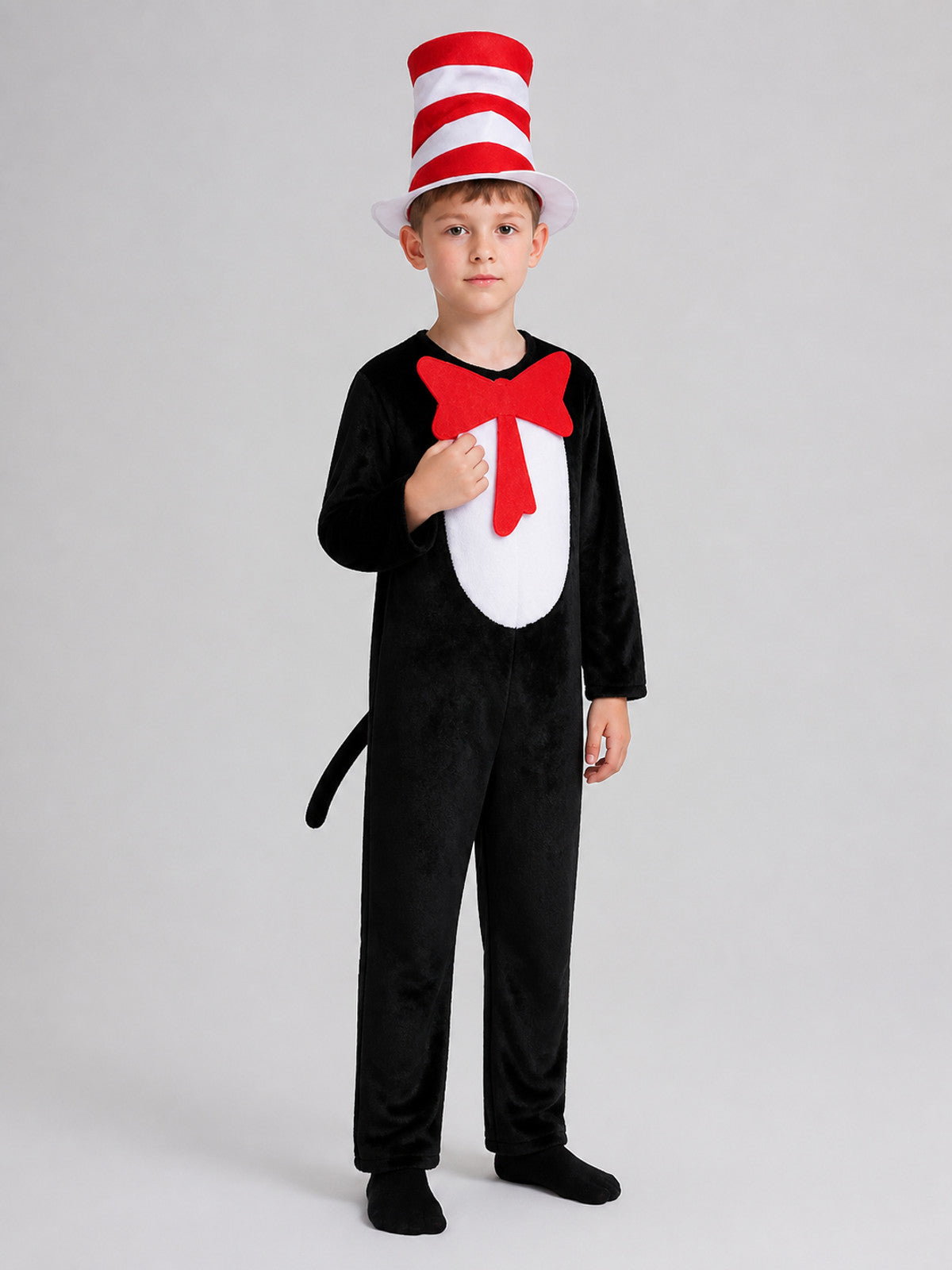 The Cat in the Hat Cosplay Costume, Jumpsuit with Tail Costume Headwear detail
