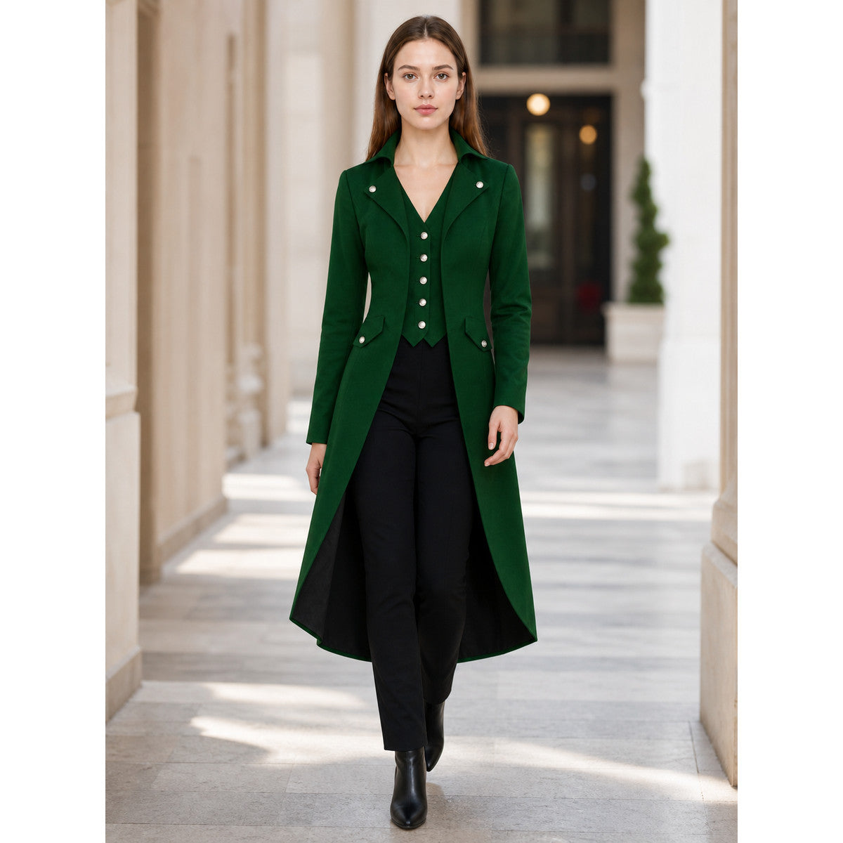 Long Dark Green Gothic-Style Tailcoat