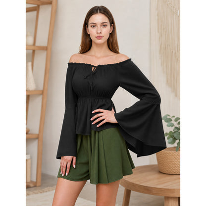 Black Off-the-Shoulder Blouse with Long Sleeves