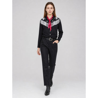 Cowboy cosplay costume: shirt, pants, hat on-model walking view
