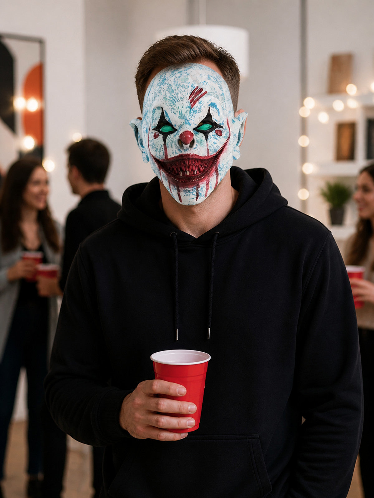 Halloween Scary Clown Mask with Red Scratches lifestyle view