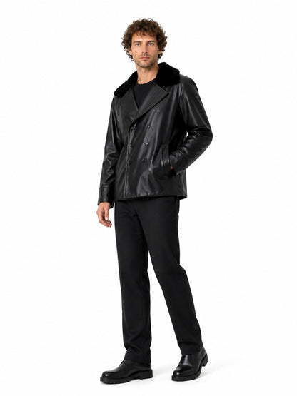 Black Jacket with a Wide Fur Collar
