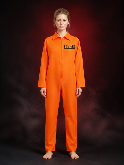 Orange Prisoner Jumpsuit Costume, Long Sleeve Collared Zipper Cosplay Outfit main product view