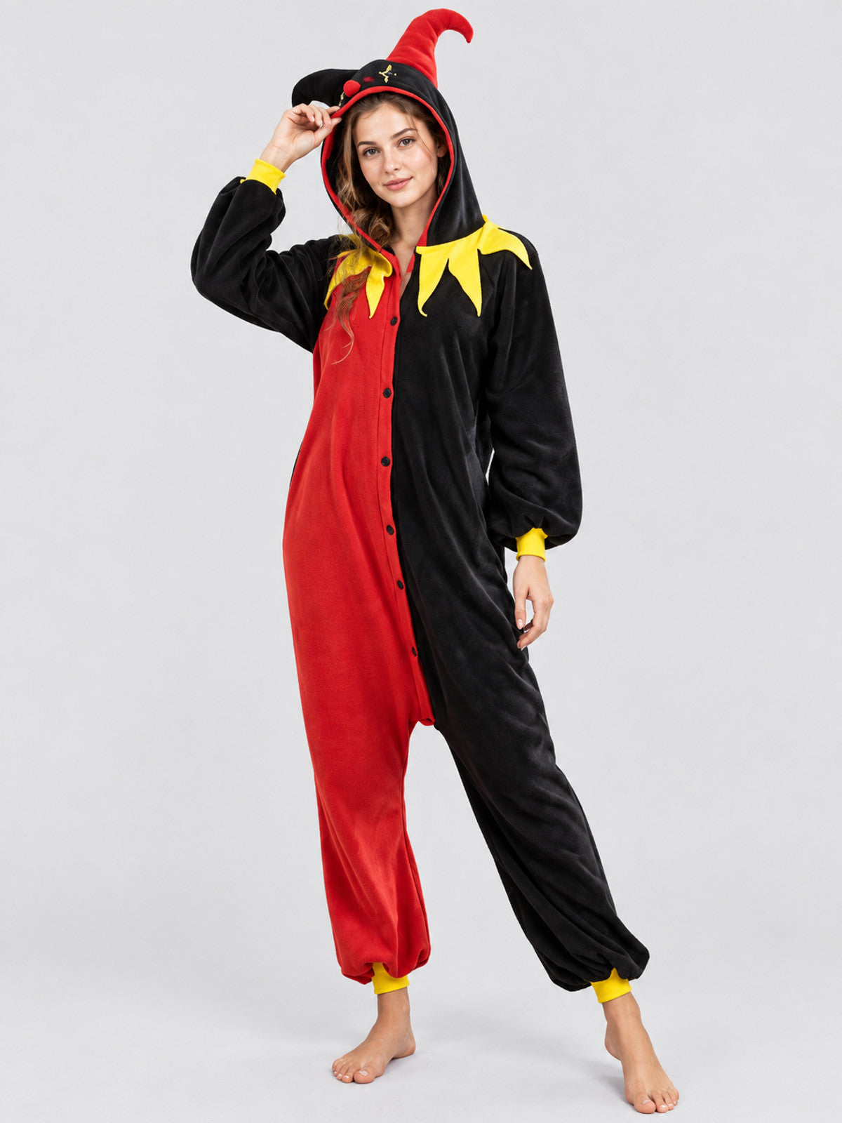 Flannel Pajama Jumpsuit with Volume Hood