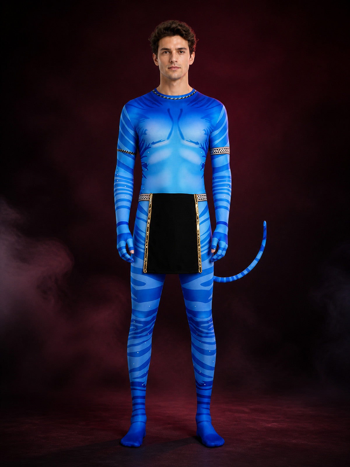 Blue Striped Alien Bodysuit Costume with Tail, Halloween Outfit