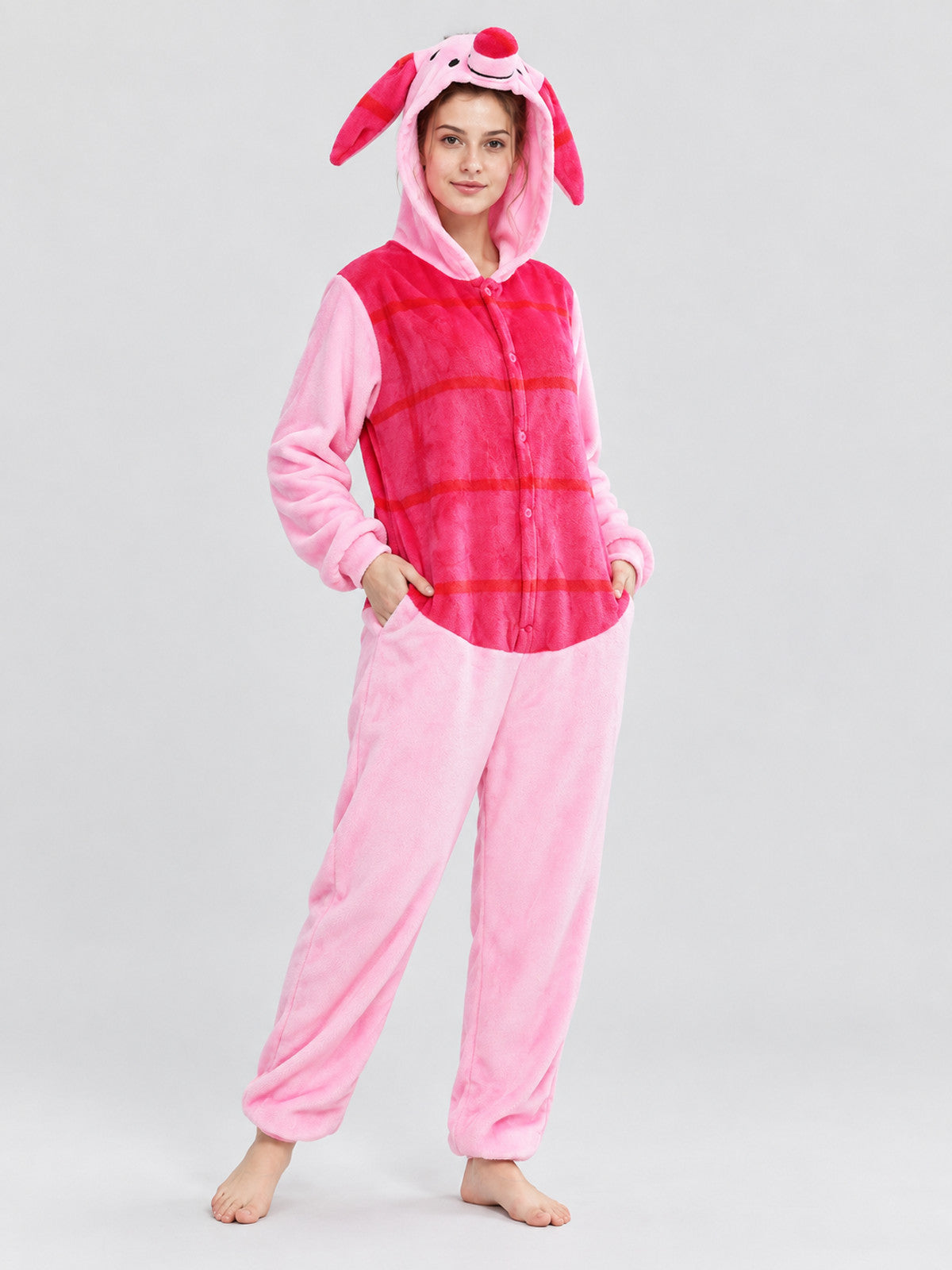 Flannel Hooded Pajama Jumpsuit with Ears