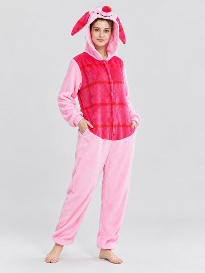 Flannel Hooded Pajama Jumpsuit with Ears