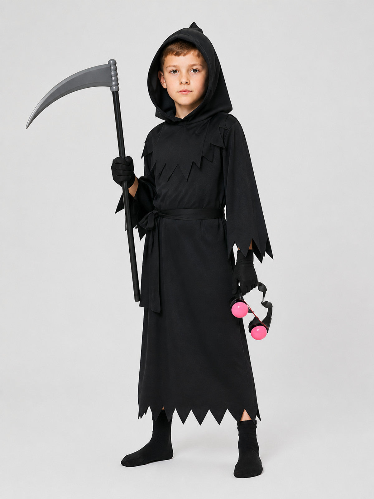Grim Reaper Cosplay Costume with Scythe and Glowing Glasses Costumes detail