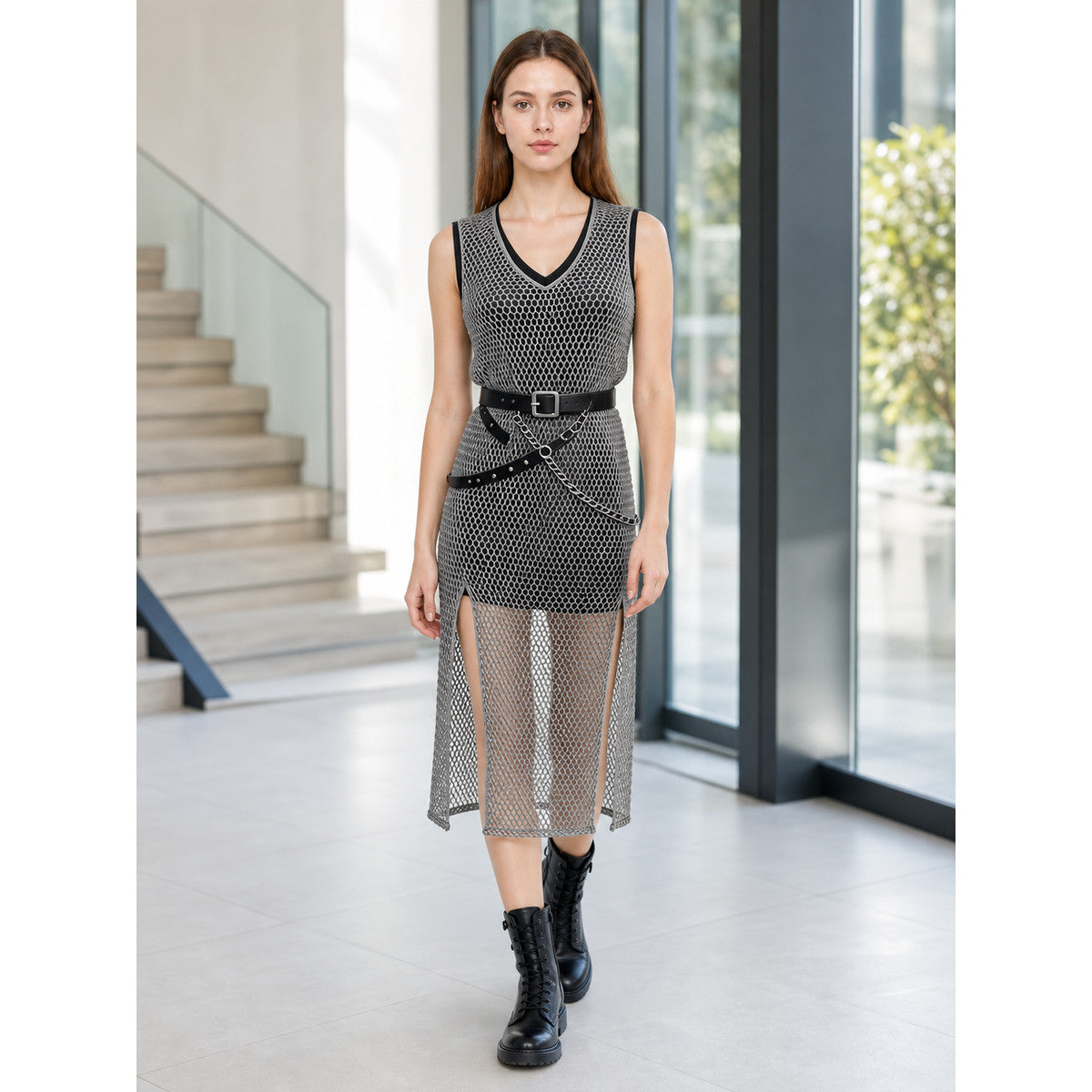 Sleeveless Renaissance-Style Dress with Slits