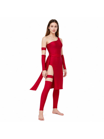 Elektra Cosplay Costume, Red with Slits and Ribbons Costumes detail