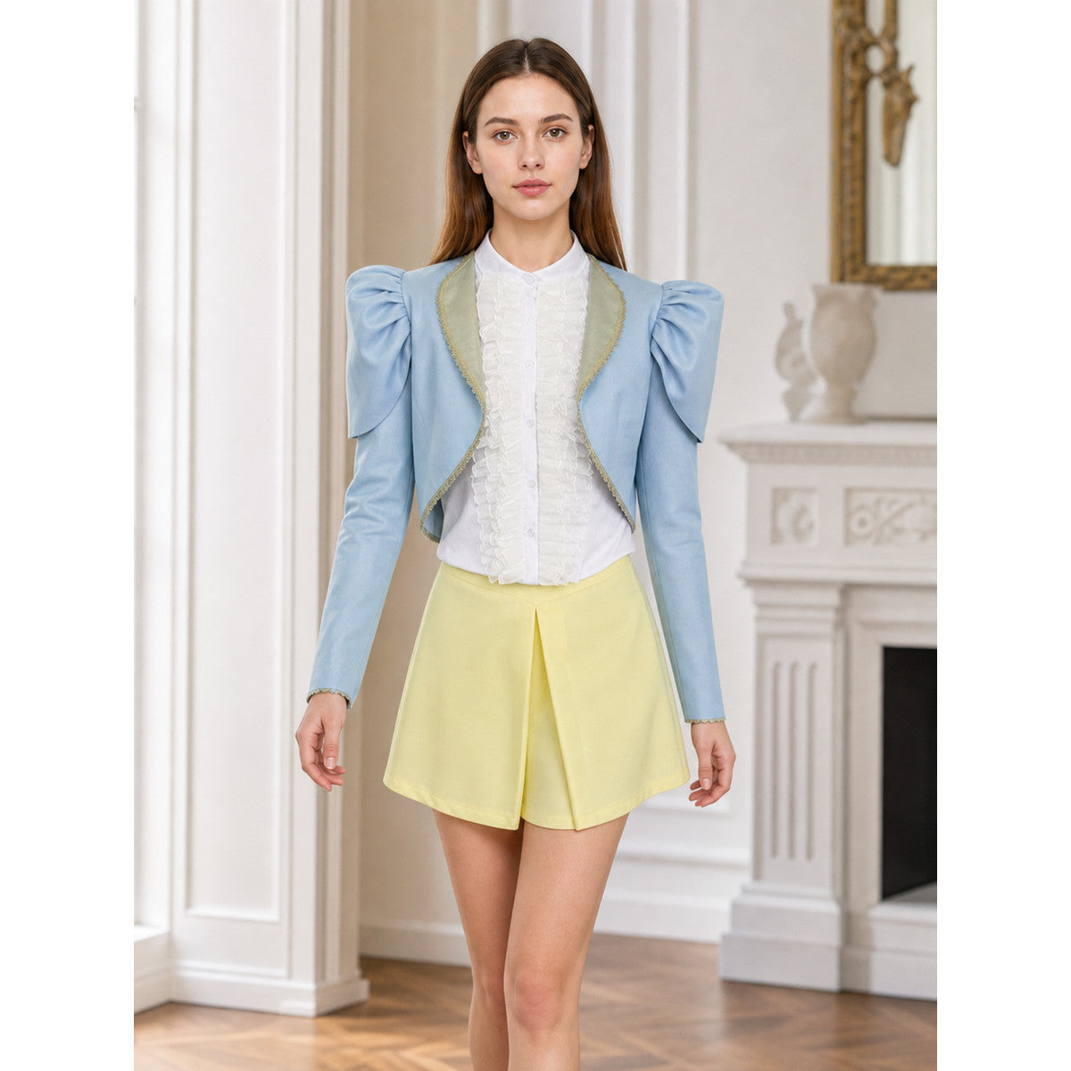 Costume Set with a Short Jacket and Puff Sleeves lifestyle view