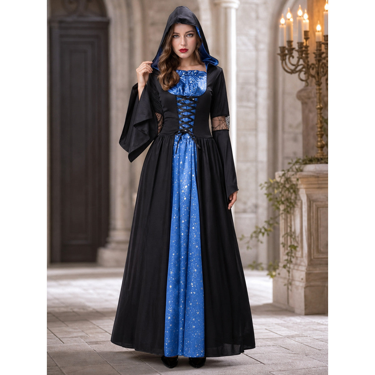 Long Hooded Dress with Stars and Crisscross Lacing lifestyle