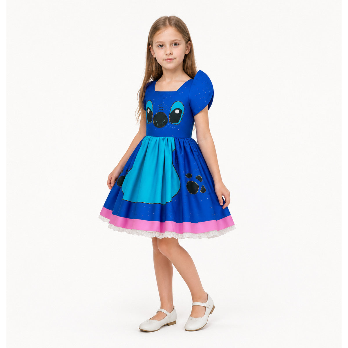 Blue Dress with Cartoon Character and Apron Costume Dresses detail