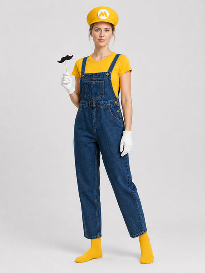 Mario Costume with T-Shirt and Denim Bib Overalls
