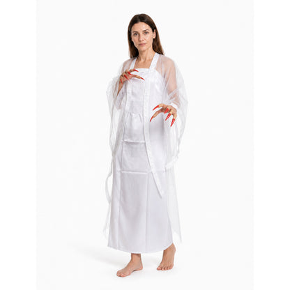 Long White Zombie Costume with Transparent Cape Costume Capes detail