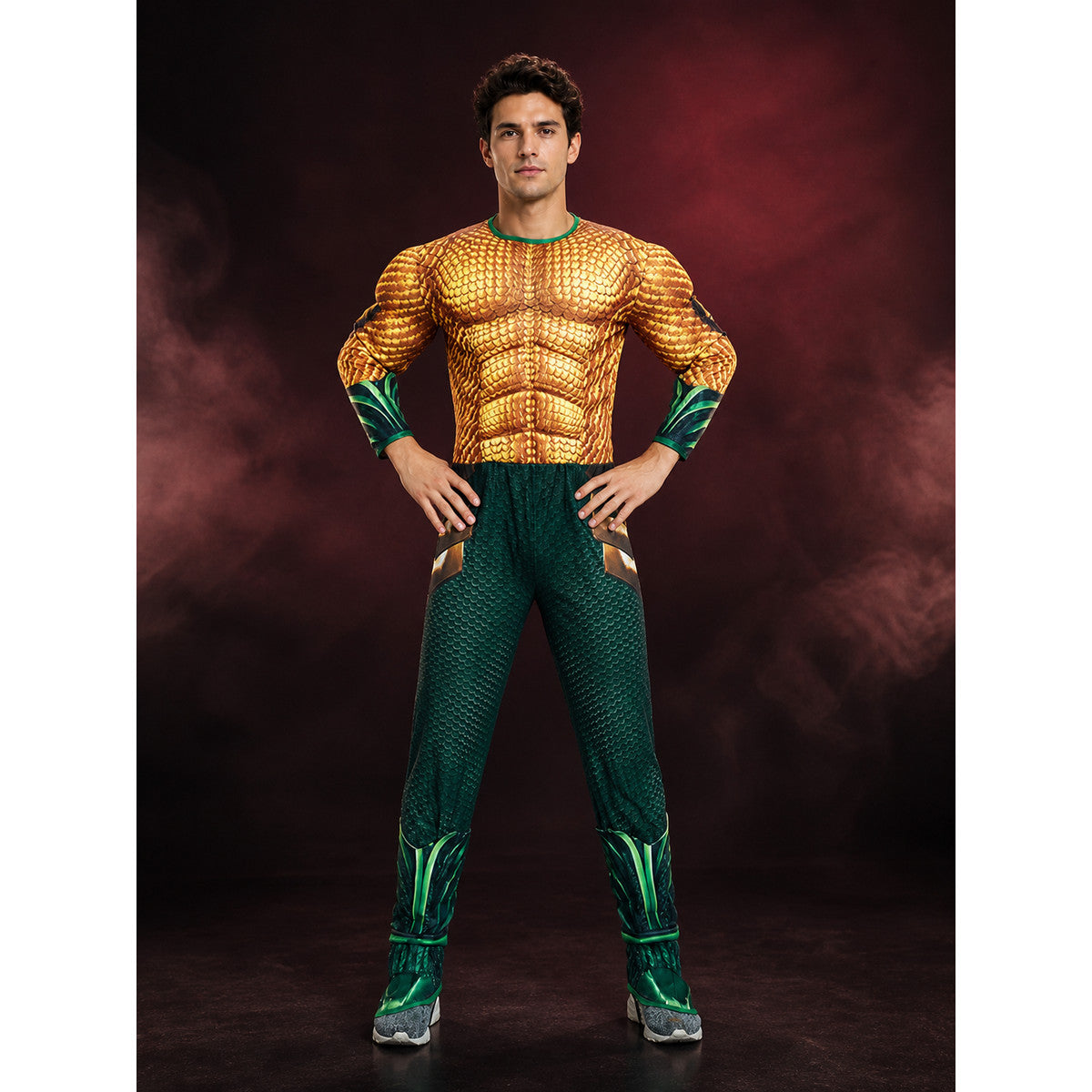 Adult Aquaman Muscle-Design Scaled Bodysuit Costume, Long Sleeve lifestyle