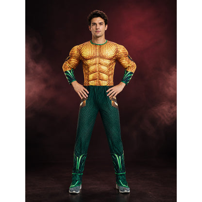 Adult Aquaman Muscle-Design Scaled Bodysuit Costume, Long Sleeve lifestyle