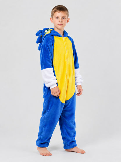 Blue Flannel Hooded Pajama Jumpsuit