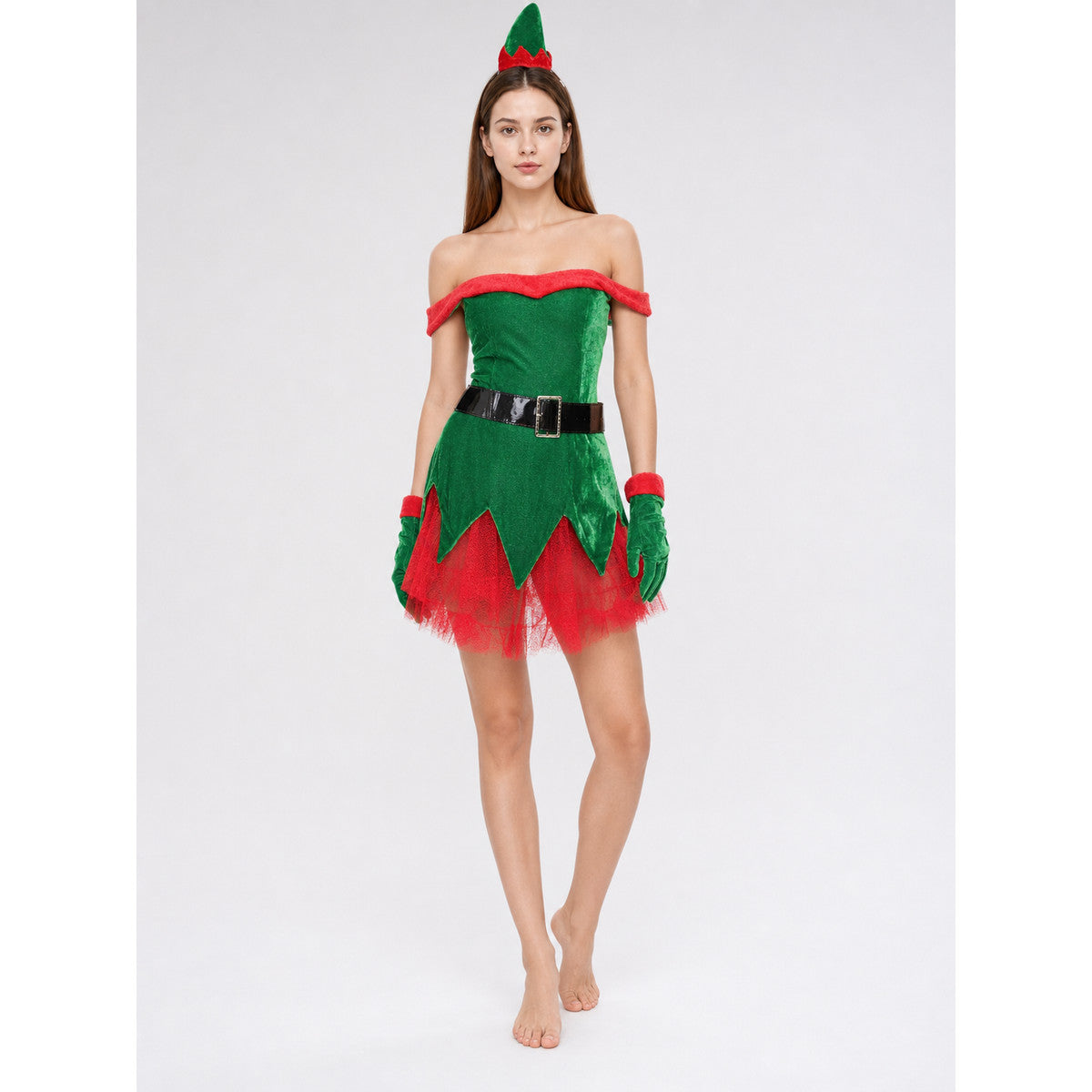 New Year's elf costume with green hat Costume Headwear detail
