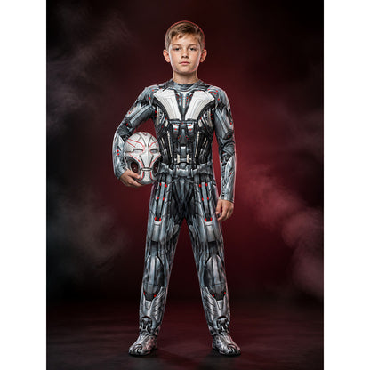White and Red Robot Armor Jumpsuit Costume Set With Full-Face Mechanical Mask main product view
