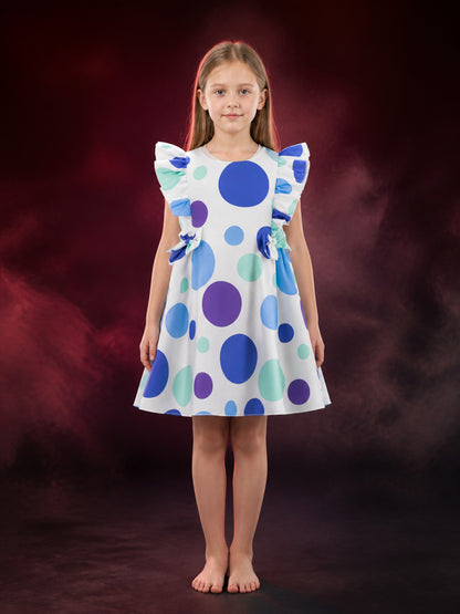 Girls' Polka Dot Princess Dress With Bow Accents, Flutter Sleeves, A-Line Formal main product view