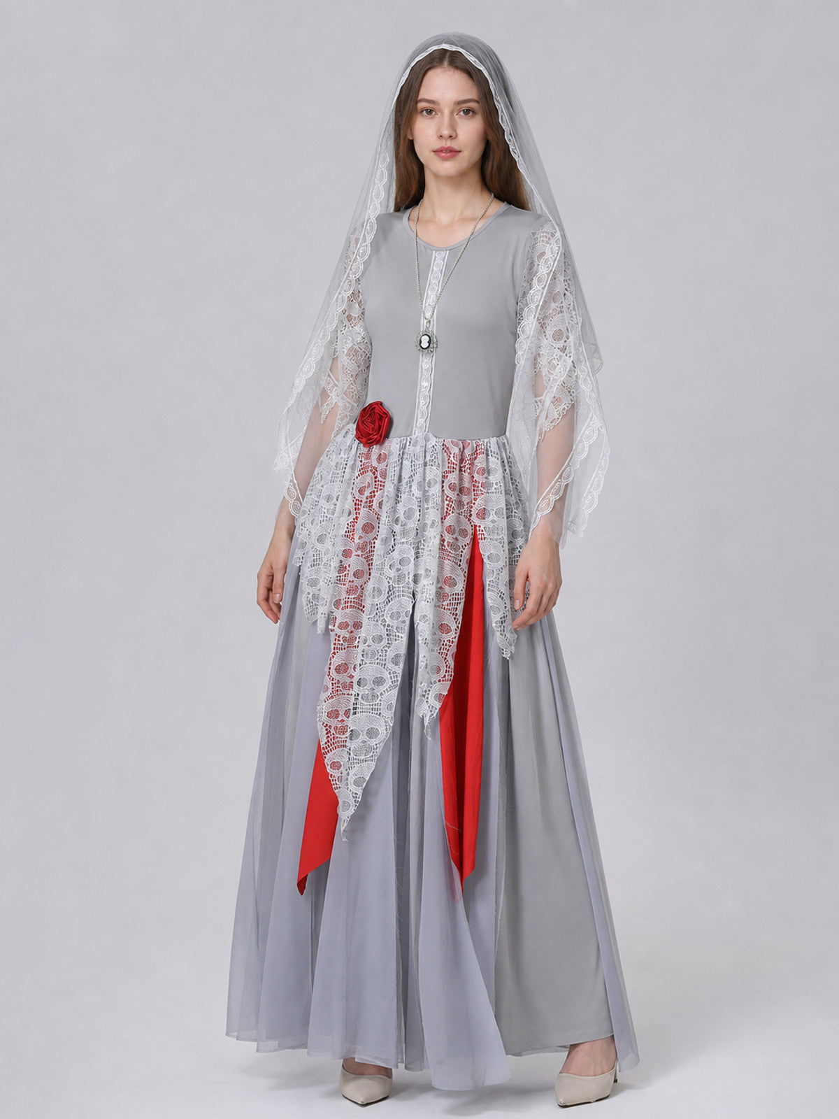 Costume: Gray Dress with White Veil